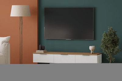 ТВ-тумба Салерно 3 (МДФ) 23006 Софт Черный агат Черный 0190 PE 148*42*22 см, Черный   Фиеста