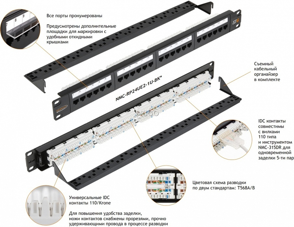 Патч-панель  NikoMax NMC-RP24UE2-1U-BK