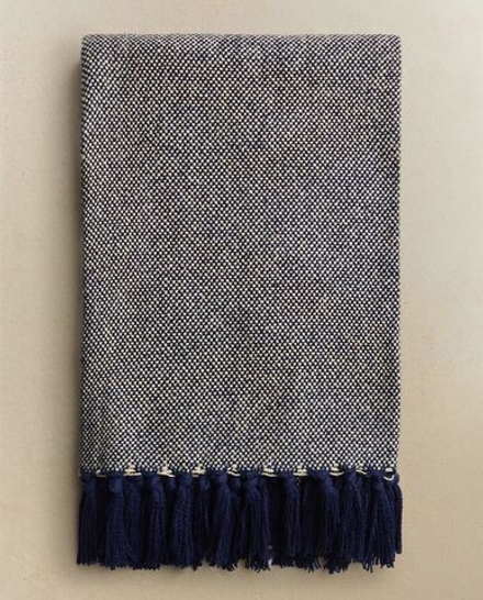 Zara Home - Плед с бахромой, синий, 140x190 см