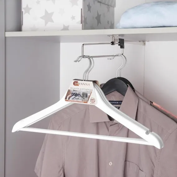 Вешалка для одежды с перекладиной SAVANNA, размер 46-48, дерево, покрытие Soft-touch, цвет белый