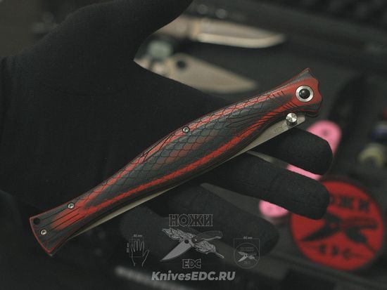 Складной нож REPTILIAN филейный Лаврак красный c клинком из стали AUS-8A, рукоять G10