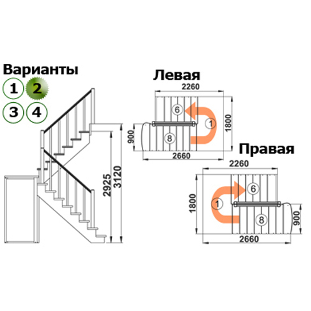 Лестница на второй этаж К-004м/2 Левая с подступенками под покраску