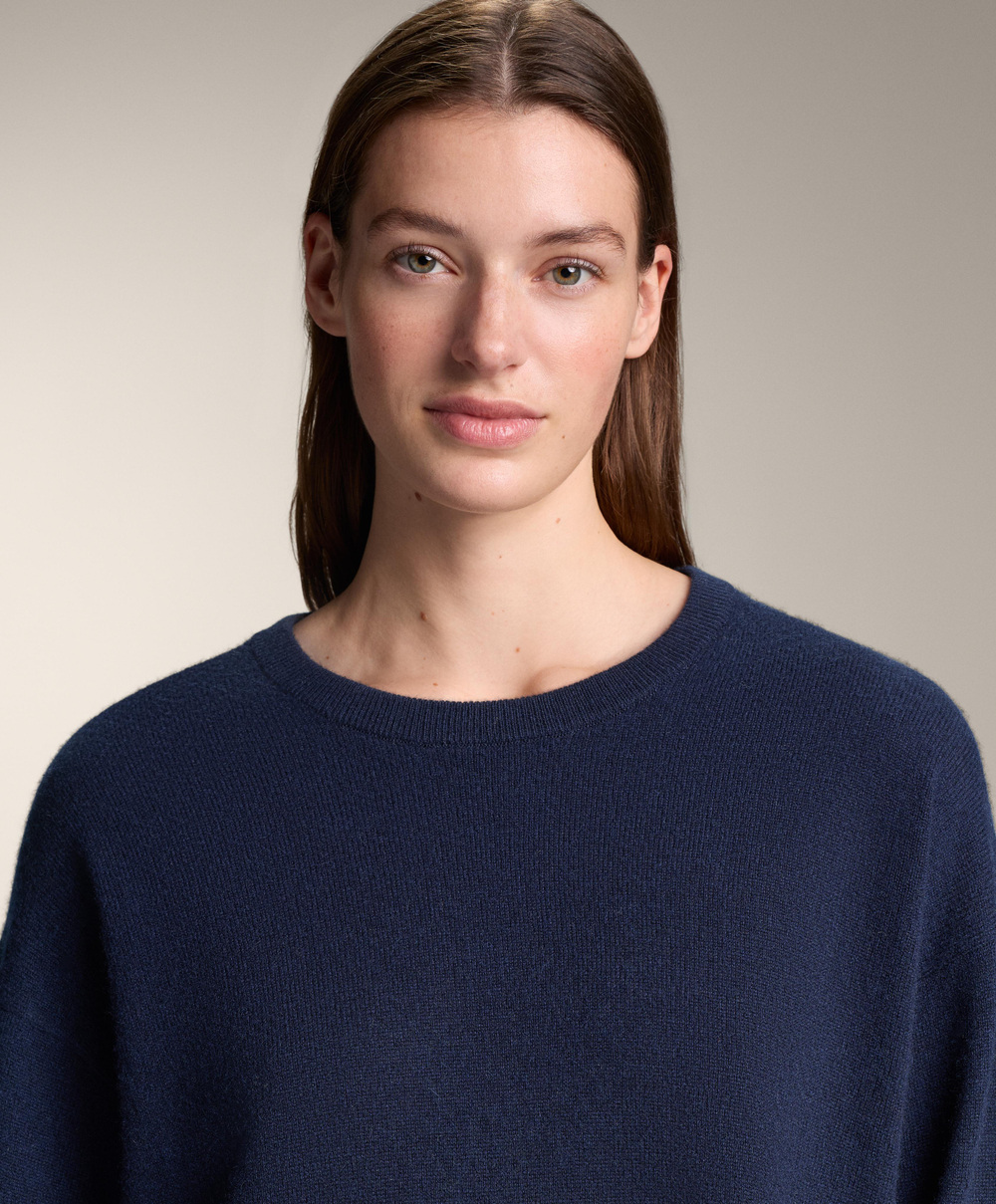 Oysho Джемпер с круглым вырезом из 100% кашемира, темно-синий