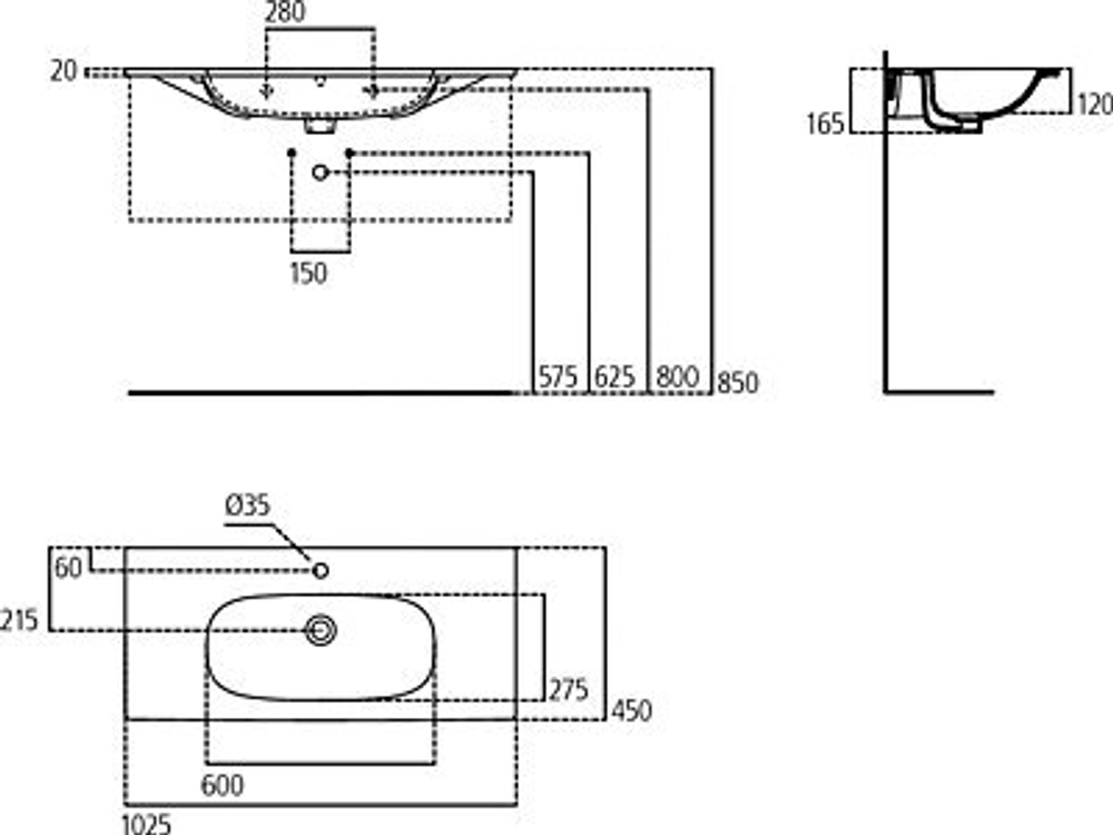 Раковина 100 см Ideal Standard TESI T3508V1