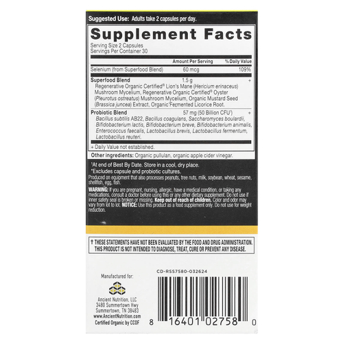 Ancient Nutrition, Пробиотики для восстановления кишечника, 60 капсул