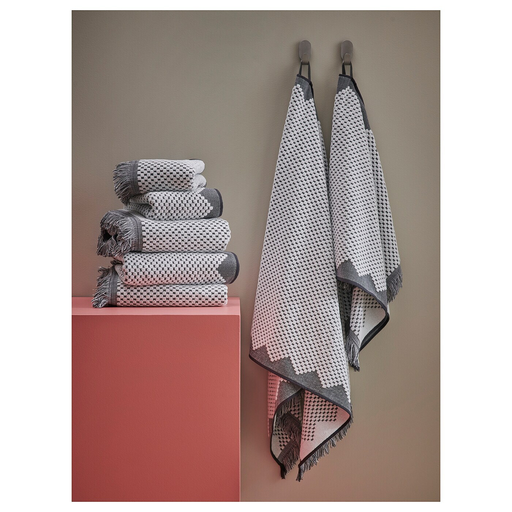 IKEA FJÄLLSTARR  (ИКЕА ФЙÄЛЛСТАРР)  -  Полотенце для рук, белый/серый, 50x100 см