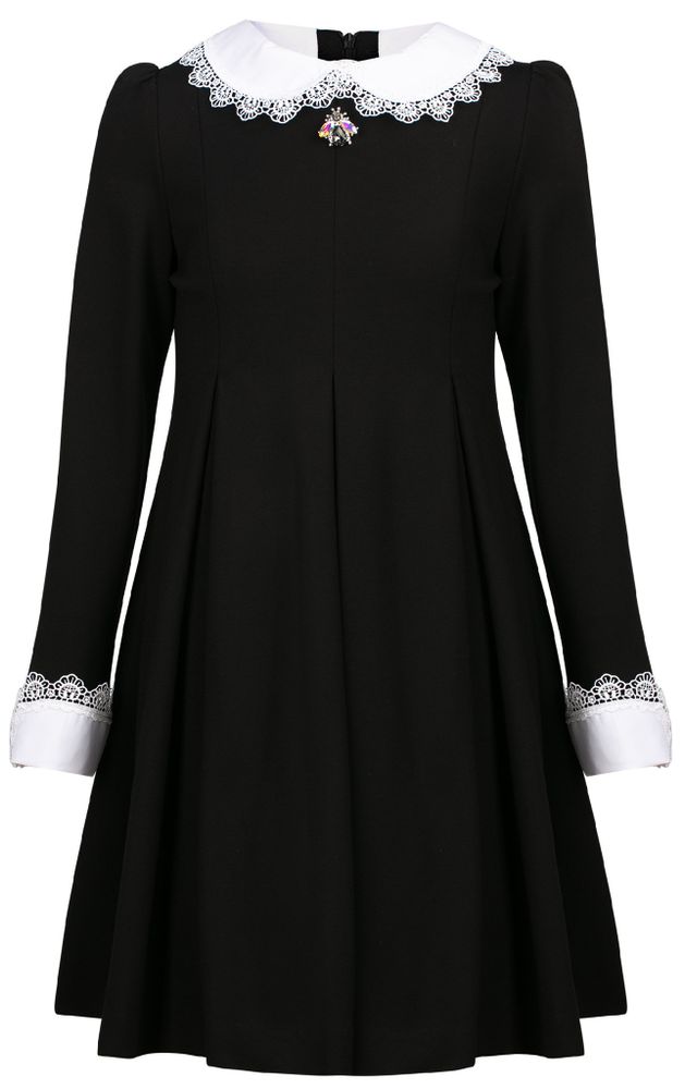 Черное школьное платье с кружевом AMADEO