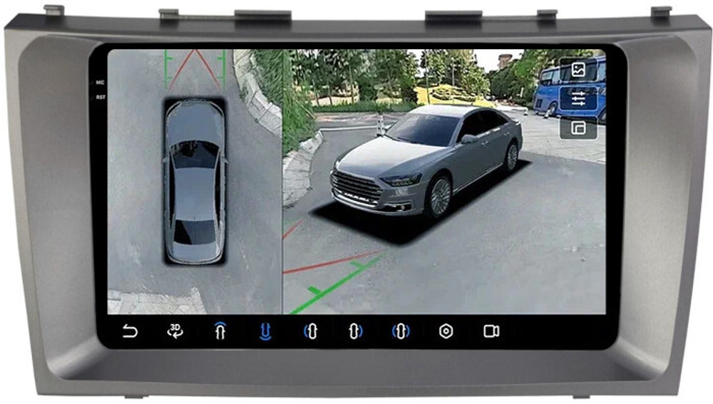 Магнитола для Toyota Camry 2006-2011 - FarCar BX1171M-360 монитор 9.5" 2K QLED на Android 13, 6Гб+128Гб, CarPlay, 4G SIM-слот, 4 камеры в комплекте