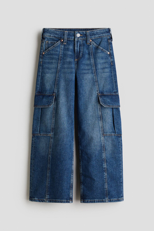 H&M Джинсы карго с широкими штанинами, синий