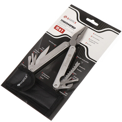 Мультитул-трансформер 15 функций, с чехлом, 156 мм, Bartex, 1227010, шт