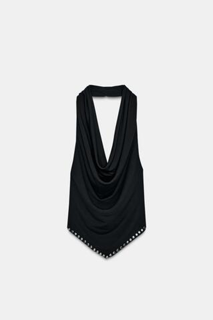 ZARA ТОП С ГОРЛОВИНОЙ ХАЛТЕР И ЗАКЛЕПКАМИ, ЧЕРНЫЙ