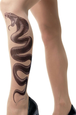 Колготки +size с принтом в виде кобры на левой ножке (Размер: XL-XXL-XXXL) (Цвет: бежевый)