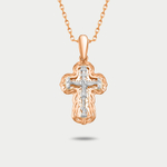 Крест женский православный из комбинированного золота 585 пробы без вставок (арт. 080635)