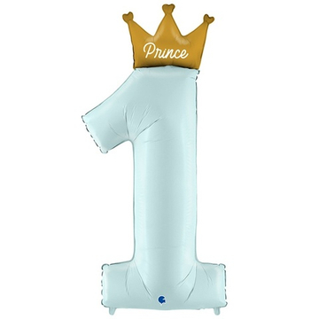 Цифра 117 см "Годик для Принца" голубая с короной