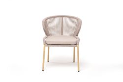 "Милан" стул плетеный из роупа, каркас алюминий (RAL1001), роуп бежевый круглый, ткань бежевая