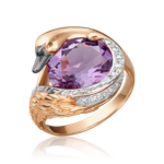 Кольцо «Лебедь» из красного золота с аметистом и натуральными топазами white