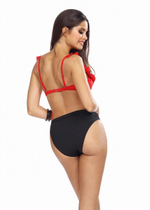 Красно-черный раздельный купальник с оборками на лифе (Размер: 75D/38) (Цвет: красный с черным)