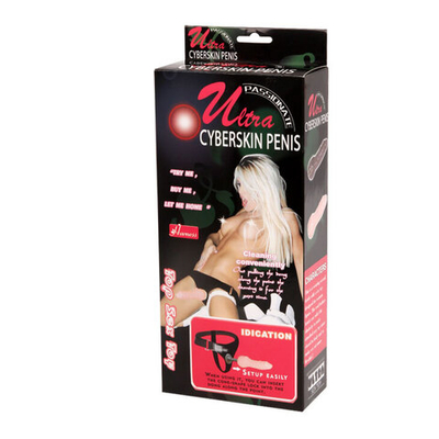 Телесный фаллос на трусиках регулирующегося размера - 19 см. (Цвет: телесный с черным)