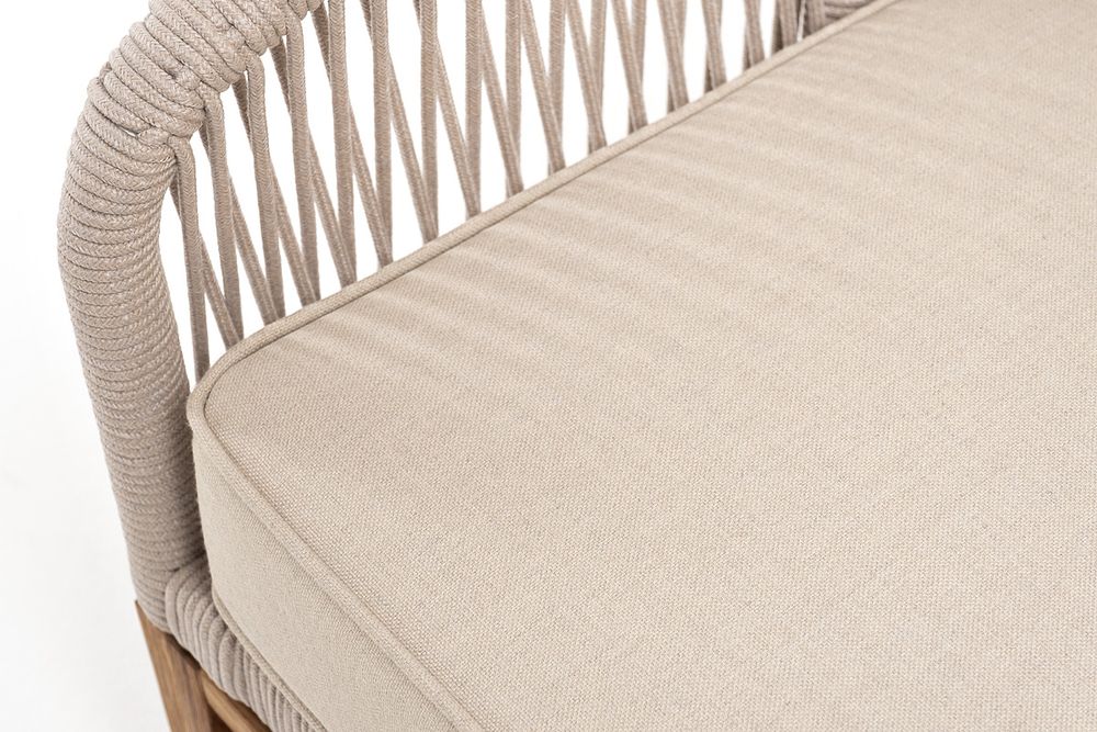 "Канны" диван 2-местный плетеный из роупа, основание дуб, роуп бежевый круглый, ткань бежевая 15052