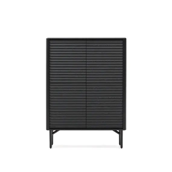 Высокий буфет Lenon, черный 4 дверцы из массива и шпона дуба