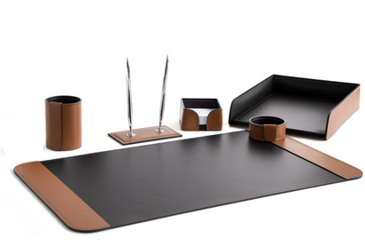 Набор на стол 6 предметов, кожа натуральная, цвет табак/шоколад №22