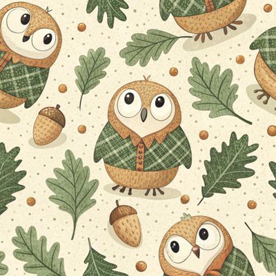 Совы, листья, жёлуди 2