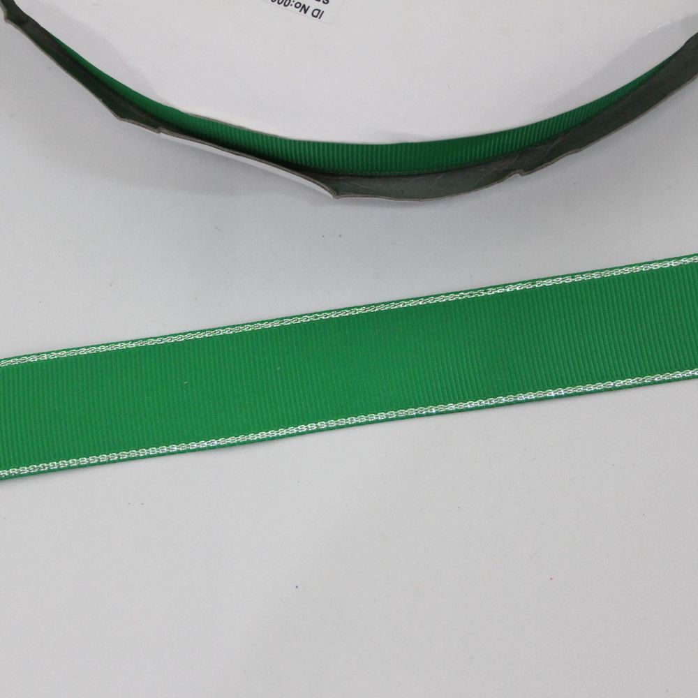 `Лента репсовая однотонная с металл. кромкой(серебро) 25 мм, цвет: 580 зеленый