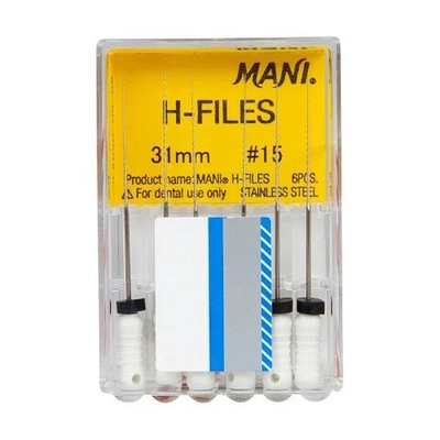 H-Files №15 (31мм) Mani Аш-Файлы (6шт.) Мани, корневой бурав ручной, эндодонтический