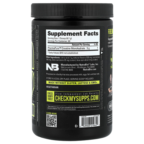 NutraBio, микронизированный моногидрат креатина, со вкусом лимона, 402 г (14,1 унции)