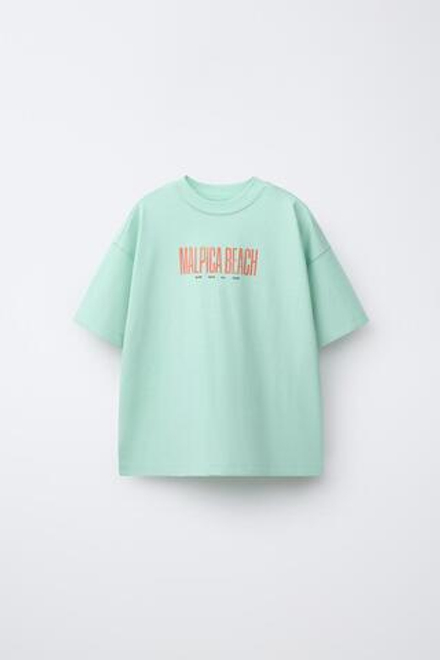 ZARA ФУТБОЛКА С НАДПИСЬЮ, СВЕТЛО-ЗЕЛЕНЫЙ