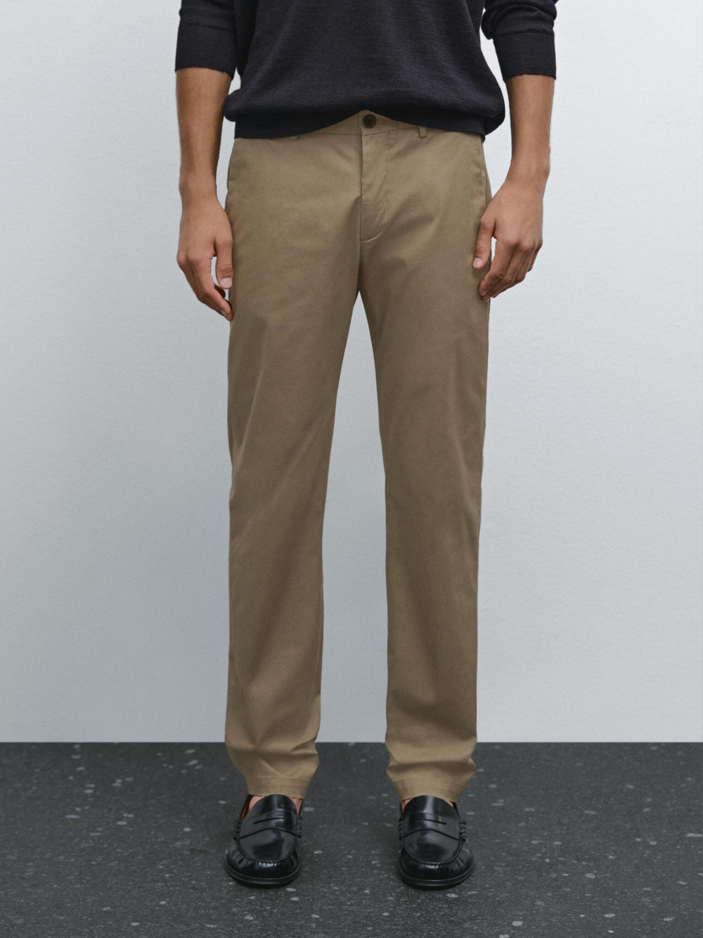 Massimo Dutti Зауженные брюки из хлопковой смесовой ткани, хаки