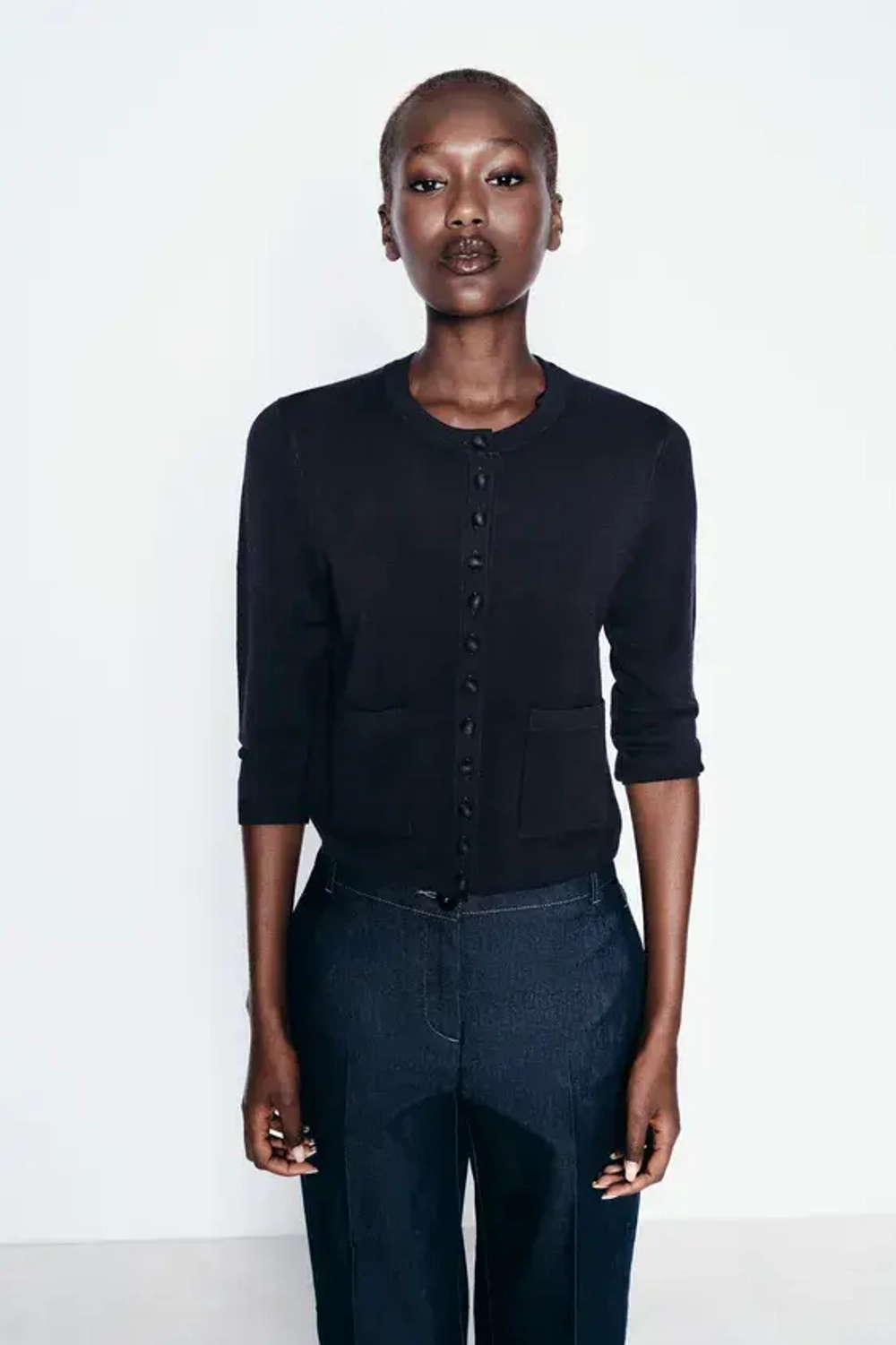 ZARA ОДНОТОННЫЙ КАРДИГАН С РУКАВАМИ 3/4, МОРСКОЙ СИНИЙ