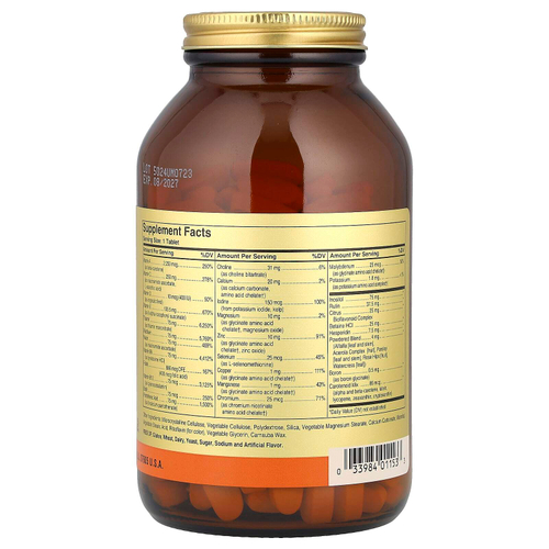 Solgar, Formula VM-75, комплексные витамины с микроэлементами в хелатной форме, без железа, 180 таблеток