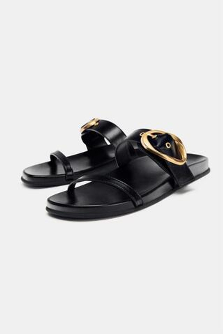 ZARA САНДАЛИИ С ДВУМЯ РЕМЕШКАМИ И ПРЯЖКОЙ, ЧЕРНЫЙ