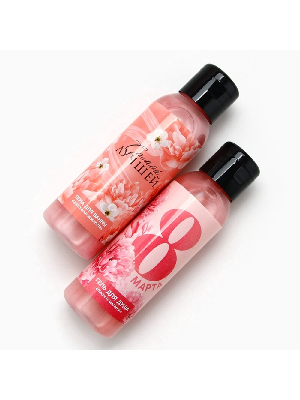 Подарочный набор «С 8 Марта!», гель для душа и пена для ванны 2×100 мл, мочалка для тела, Чистое счастье