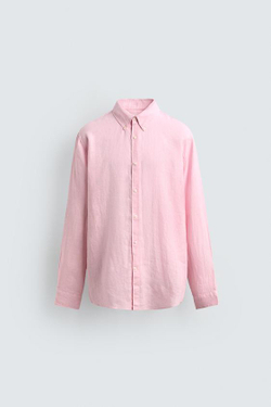 ZARA РУБАШКА ИЗ 100% ЛЬНА, РОЗОВЫЙ