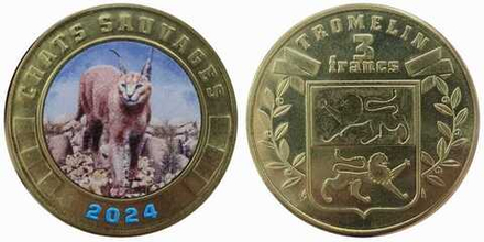 Остров Тромлен 3 франка 2024 Дикие кошки - Каракал