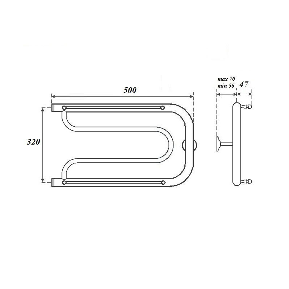 Полотенцесушитель водяной Point PN21335P 320x500 Фокстрот с полкой, хром