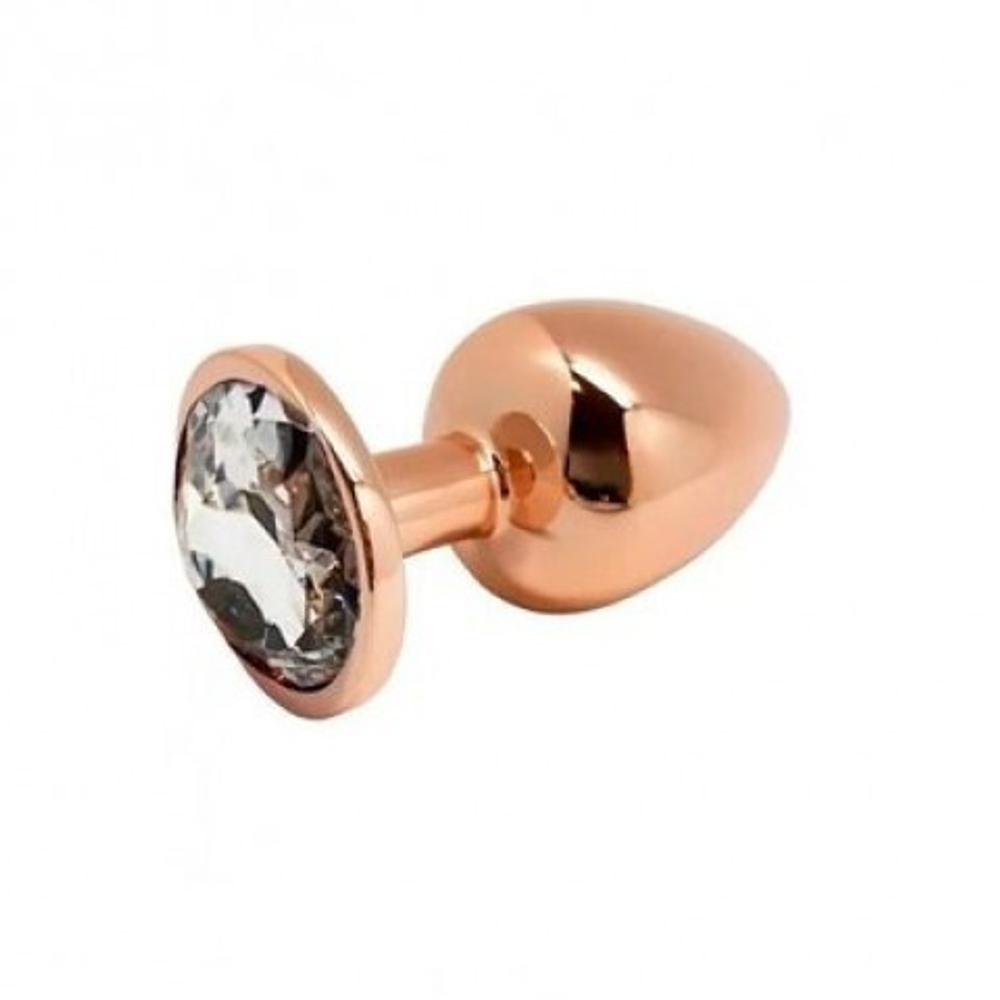 Анальная пробка золотистого цвета с белым кристаллом Tralalo от WOOOMY  (M: 8*3,4 см.)