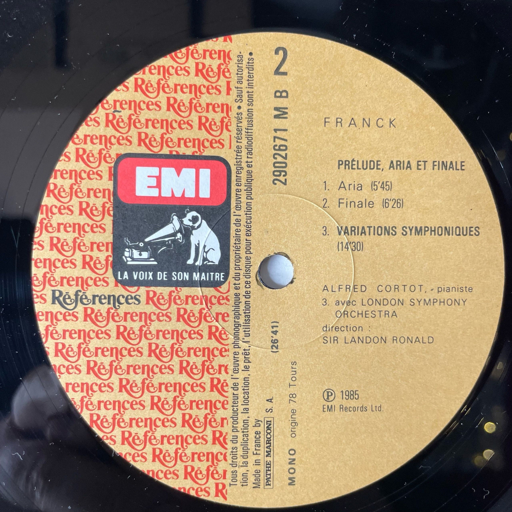 Винтажная виниловая пластинка LP Сезар Франк Franck, Alfred Cortot, Prelude, Choral Et Fugue / Prelude, Aria Et Finale / Variations Symphoniques (Франция 1985)