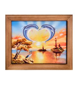 AMB-74/75 Картина «Дельфины» (с янтарной крошкой) дер.краш.рамка 12х15