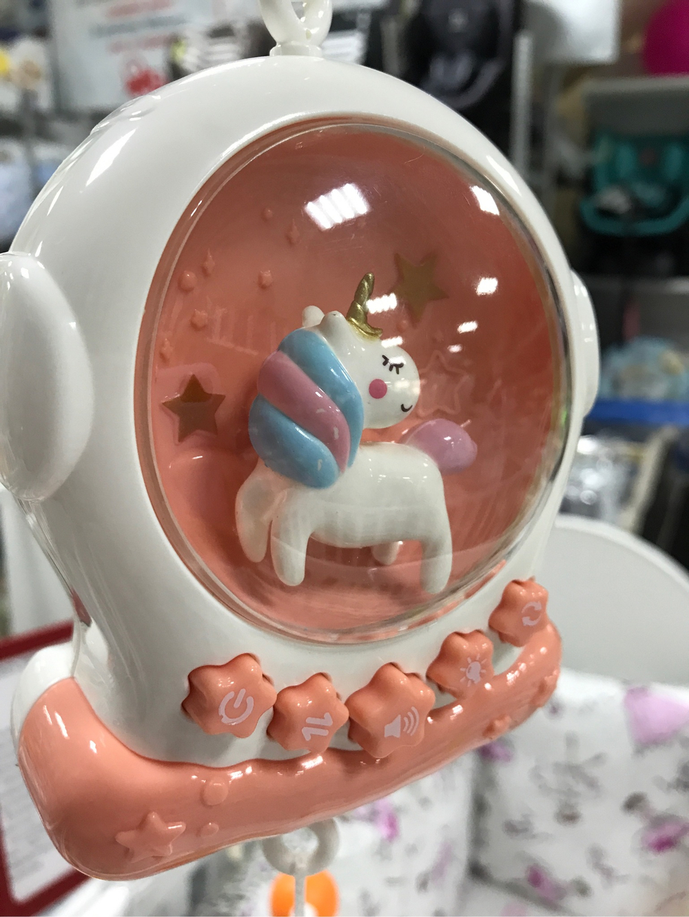 106852/Музыкальная карусель на кроватку "Elefantino" розовый на бат. 108 мелодий, 5 вращ. игрушек