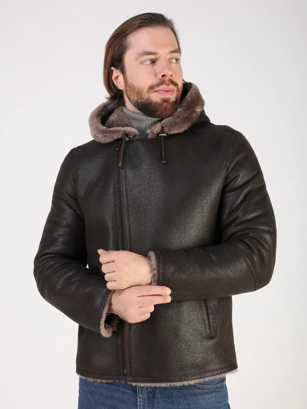 Дубленка зимняя куртка натуральная с капюшоном косуха