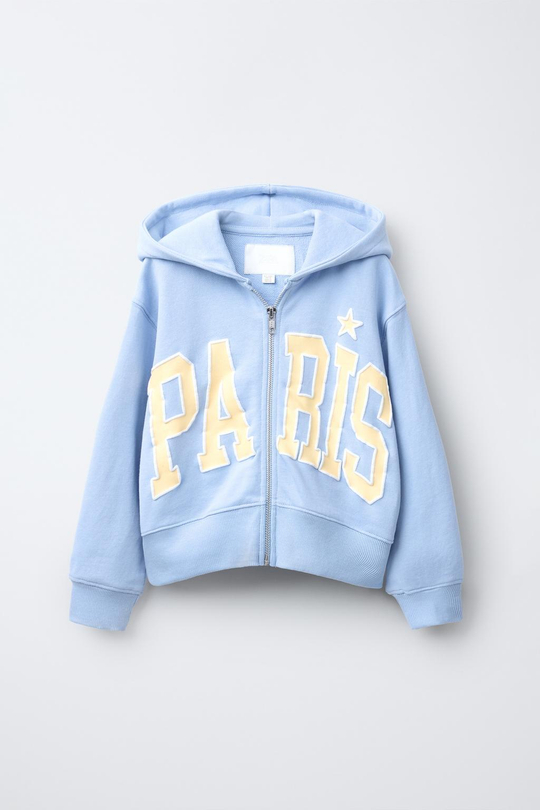 ZARA ТОЛСТОВКА VARSITY НА МОЛНИИ, ГОЛУБОЙ