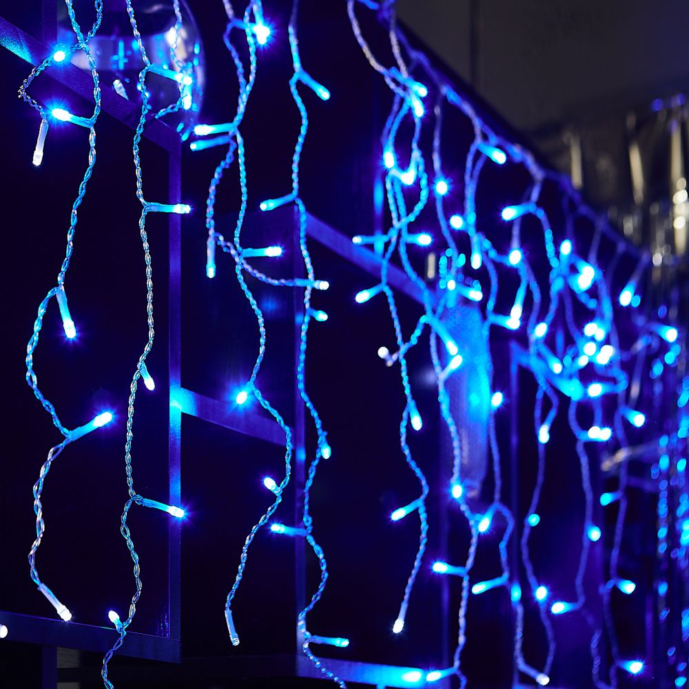 ULD-B25006-440-TTK BLUE-WHITE IP44 Бахрома светодиодная с эффектом мерцания. 25м. Соединяемая. 440 светодиодов. Синий и белый свет. Провод прозрачный. ТМ Uniel