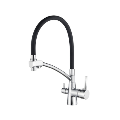 смеситель кухня LEDEME с выходом для питьевой воды,гибкий шланг, черный/хром L4855-2