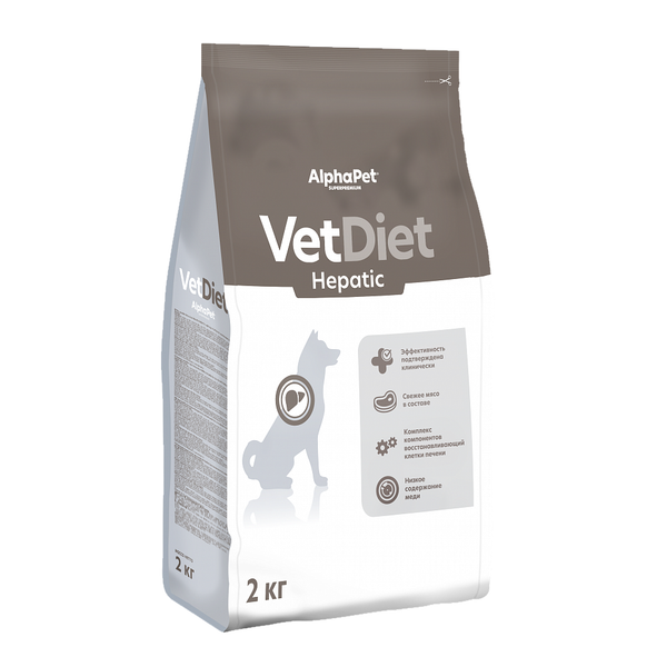 Сухой диетический корм AlphaPet VetDiet HEPATIC для взрослых собак всех пород при заболеваниях печени