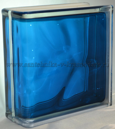 Торцевой стеклоблок синий окраска в массе Vitrablok   19x19x8
