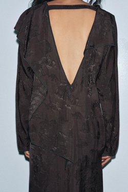 ZARA ЖАККАРДОВОЕ ПЛАТЬЕ С БАНДАНОЙ — ZW COLLECTION, КОРИЧНЕВЫЙ