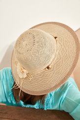 Qadın üçün həsir panama açıq bej T1740-01